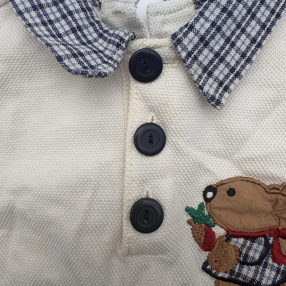 Plaid Squirrel Coverall Boys 6-9 Months Blue Collared Knit Button One Piece‎